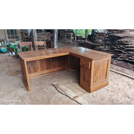 Meja Guru Piket Kayu Jati Minimalis Bentuk L